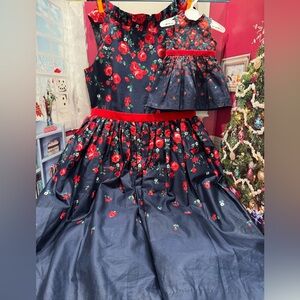 Janie and Jack American Girl Wrapped in Roses Party Dress - Girl size 10 & doll